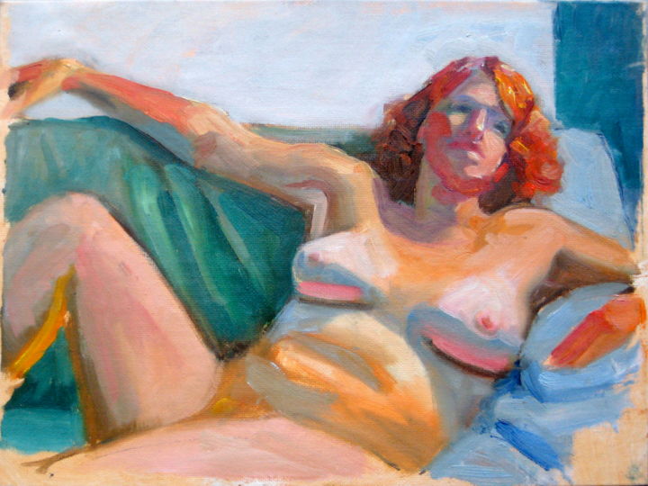 Painting titled "Reclining Redhead" by Candy Barr, Original Artwork, Oil