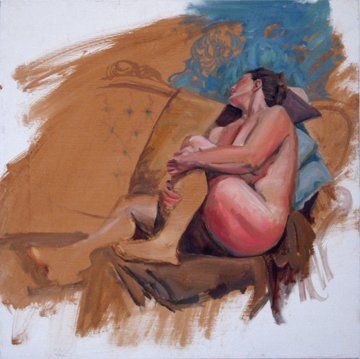 Painting titled "Nude on Sofa Study" by Candy Barr, Original Artwork