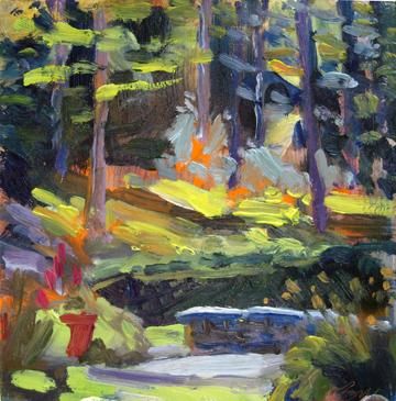 Painting titled "Summer Pond" by Candy Barr, Original Artwork, Oil