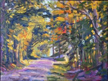 Painting titled "Country Road" by Candy Barr, Original Artwork, Oil
