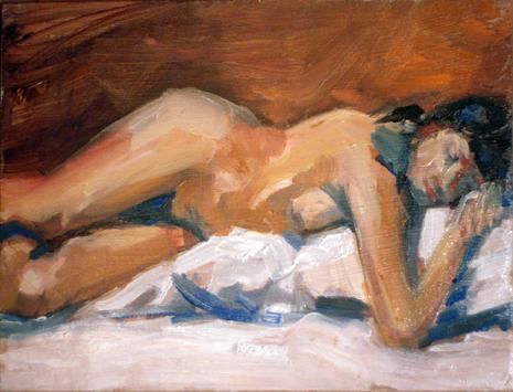 Painting titled "Sleeping Nude" by Candy Barr, Original Artwork, Oil