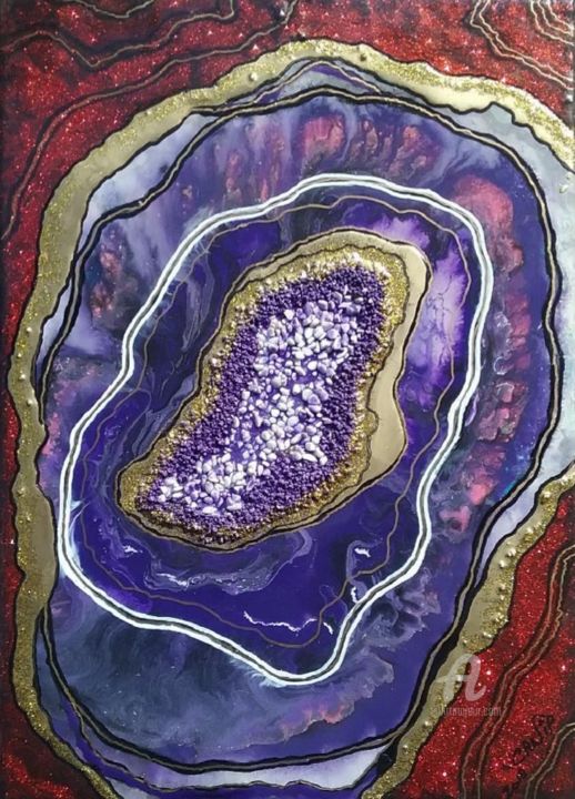 Painting titled "GEODE AMETHYST- 2" by Canip Safranbolulu, Original Artwork, Acrylic Mounted on Wood Panel