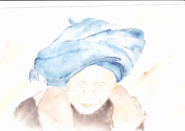 Painting titled "la femme au turban…" by Nonna, Original Artwork, Watercolor
