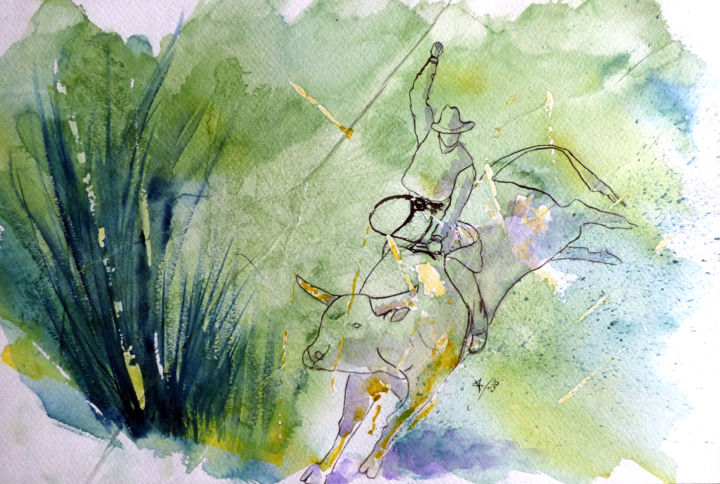 Painting titled "rodéo" by Nonna, Original Artwork, Watercolor