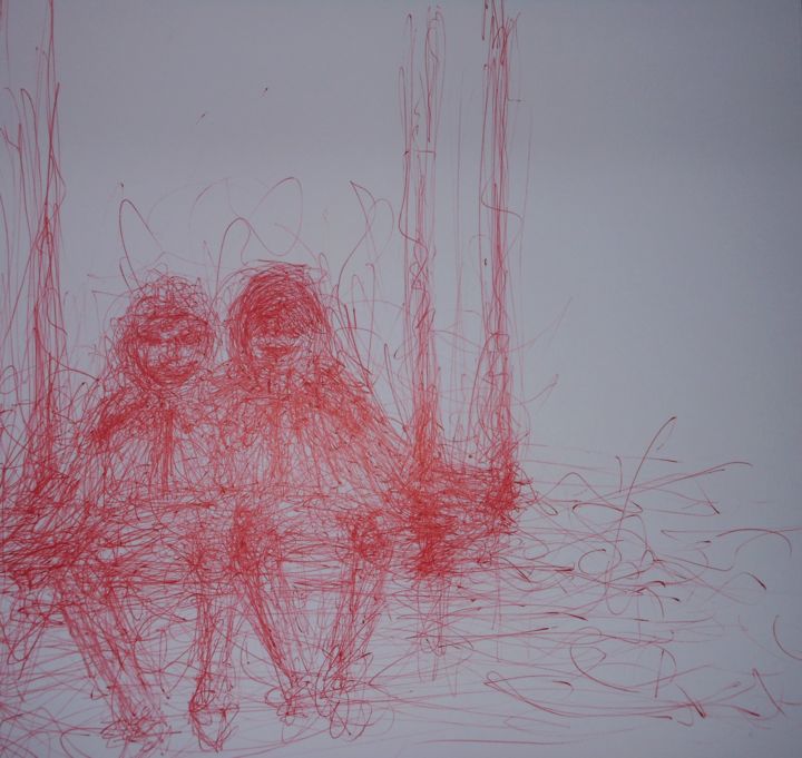 Drawing titled "due amici" by Alessandra Cannella, Original Artwork, Ballpoint pen