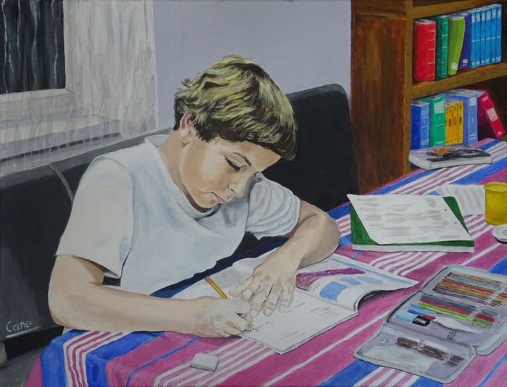 Painting titled ""Homeworks" - "Devo…" by Cano, Original Art, Acrylic