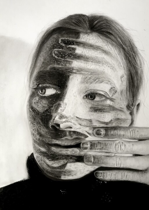 Drawing titled "kimliksiz" by Cansu Kam, Original Artwork, Charcoal