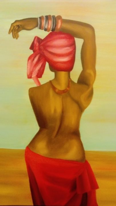 Painting titled "girl in Africa" by Anastasia Patouna, Original Artwork, Oil