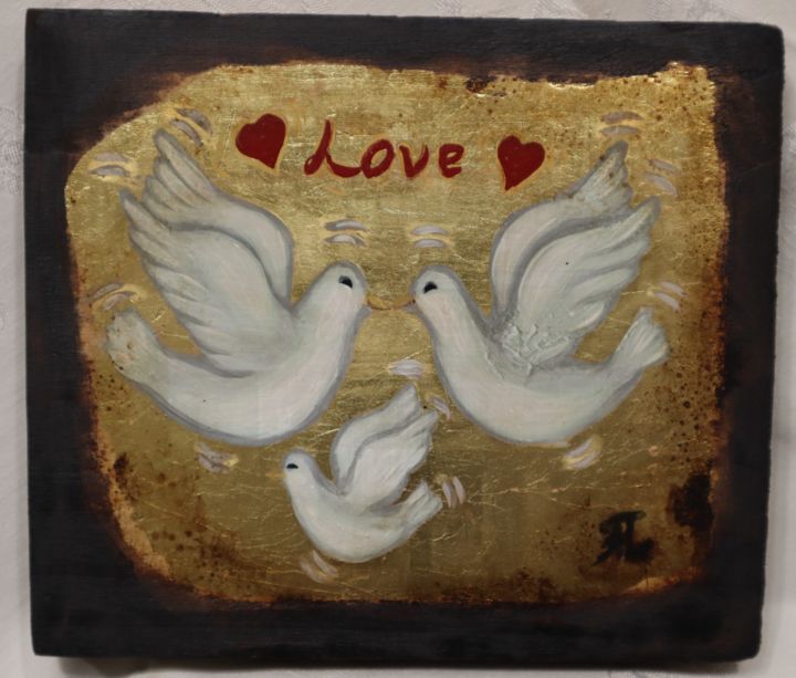 Painting titled "Doves with love" by Anastasia Patouna, Original Artwork, Tempera