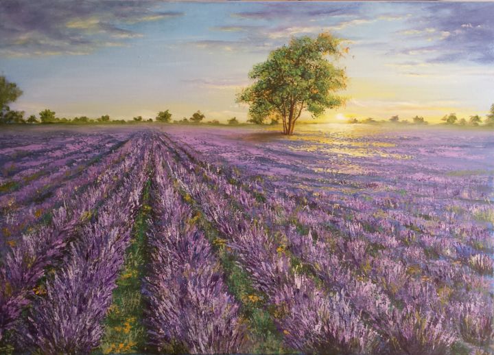 Pintura intitulada "Лавандовое поле(Lav…" por Marina Garbuzova, Obras de arte originais, Óleo