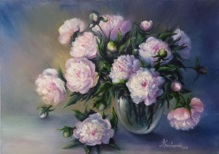 Painting titled "Sweet peony flavor.…" by Marina Garbuzova, Original Artwork, Oil