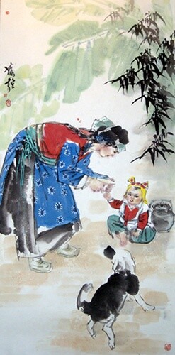Pintura intitulada "彩墨凉山之一" por Cao Qiang, Obras de arte originais
