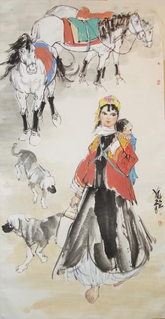 Pittura intitolato "彩墨凉山之三" da Cao Qiang, Opera d'arte originale, Olio