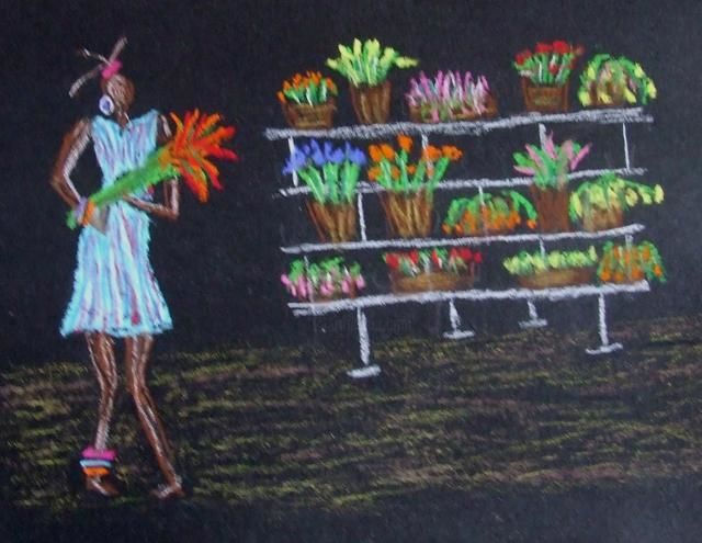 Dessin intitulée "flower sellers" par Capecolours, Œuvre d'art originale