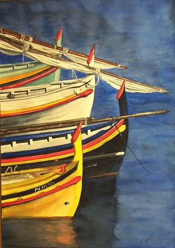Pittura intitolato "Barques catalanes" da Henri Capell, Opera d'arte originale