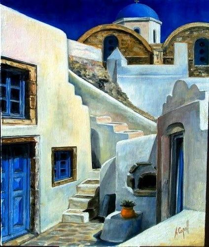 Painting titled "Santorin, Oia, le f…" by Henri Capell, Original Artwork