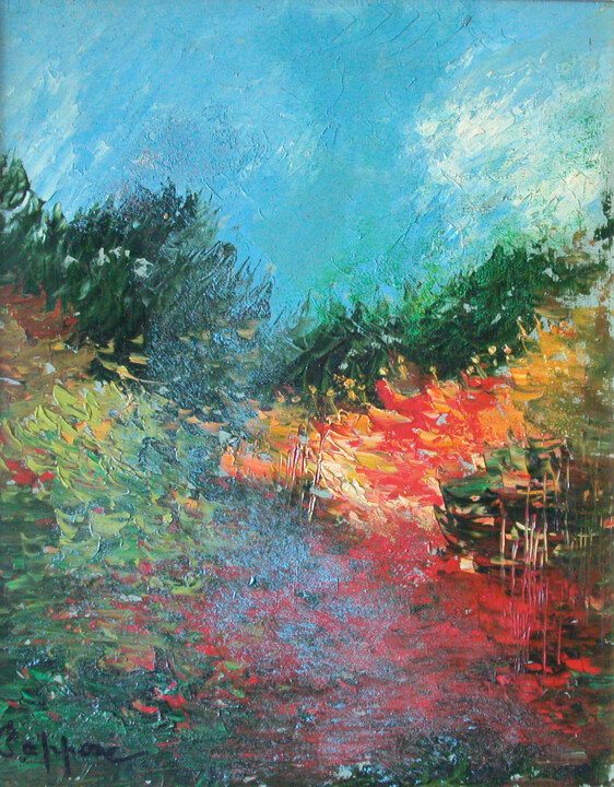 Painting titled "Le Sentier - The Way" by Cappone, Original Artwork, Oil