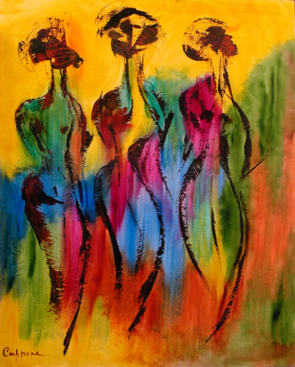 Peinture intitulée "Les 3 Grâces VersLe…" par Cappone, Œuvre d'art originale, Huile