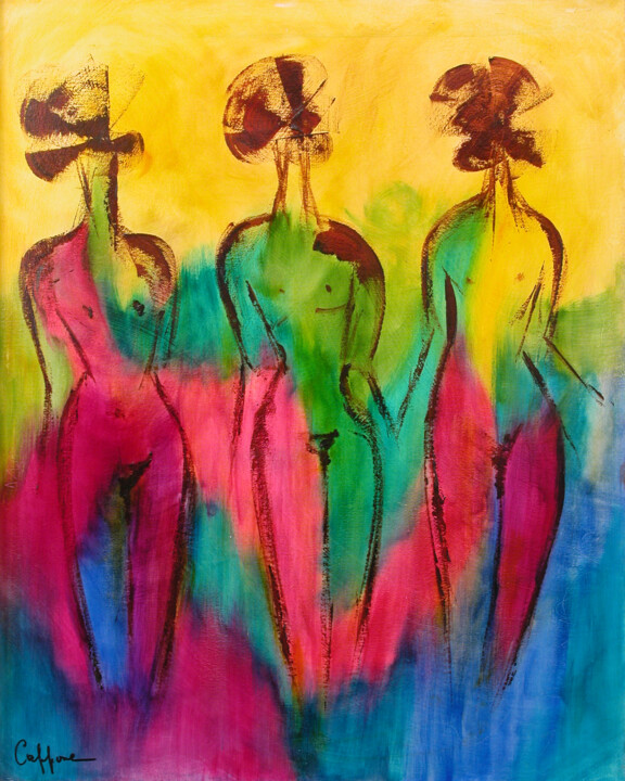 Painting titled "Les 3 Courageux - T…" by Cappone, Original Artwork, Oil Mounted on Wood Stretcher frame
