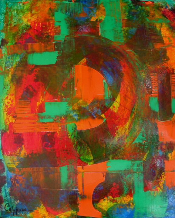 Painting titled "Vert plus Orange -…" by Cappone, Original Artwork, Oil