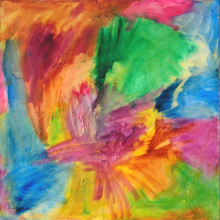 Painting titled "Vitalité - Vitality" by Cappone, Original Artwork, Oil Mounted on Wood Stretcher frame