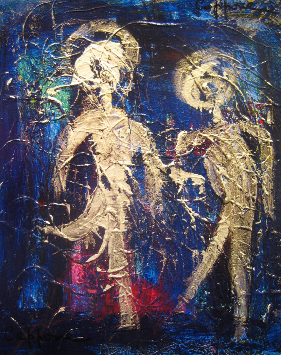 Peinture intitulée "Les 3 Coeurs - The…" par Cappone, Œuvre d'art originale, Huile