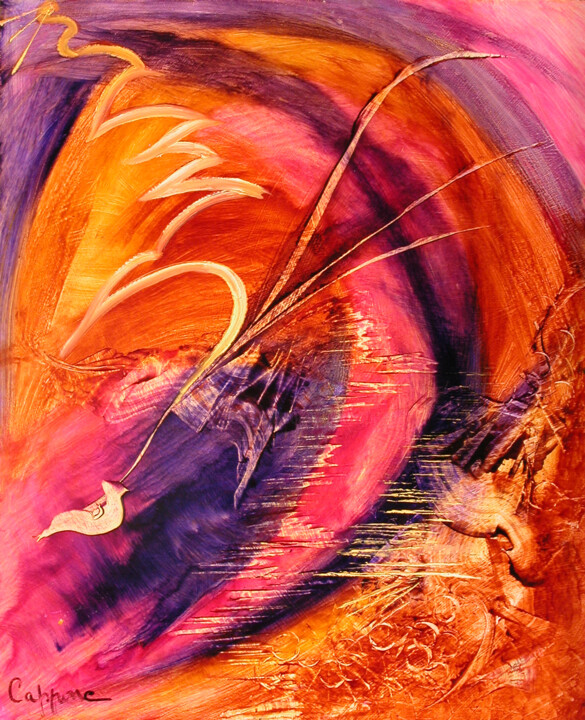 Painting titled "Elevation - Escape" by Cappone, Original Artwork, Oil Mounted on Wood Stretcher frame