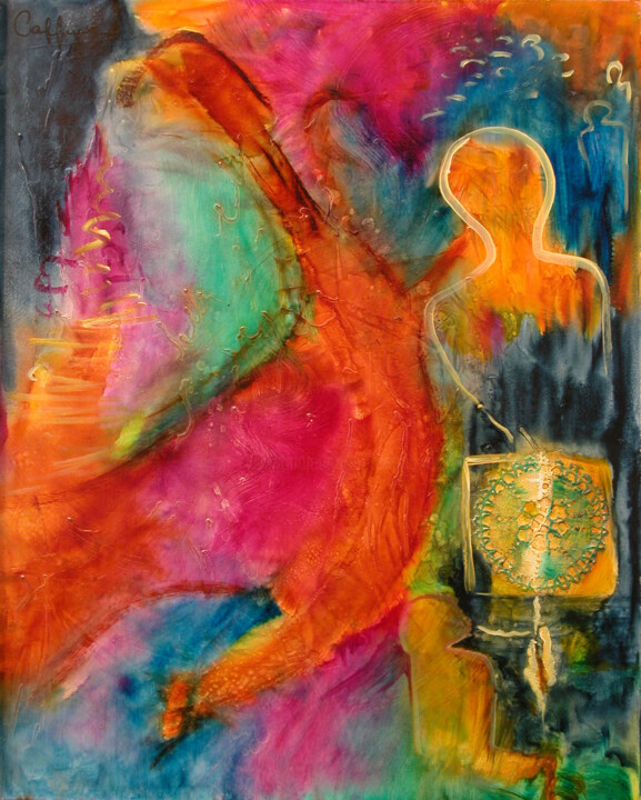 Painting titled "Spiritualité aux Te…" by Cappone, Original Artwork, Oil Mounted on Wood Stretcher frame