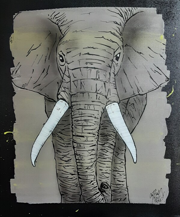 Peinture intitulée "Street Elephant" par Captain Niglo, Œuvre d'art originale, Marqueur