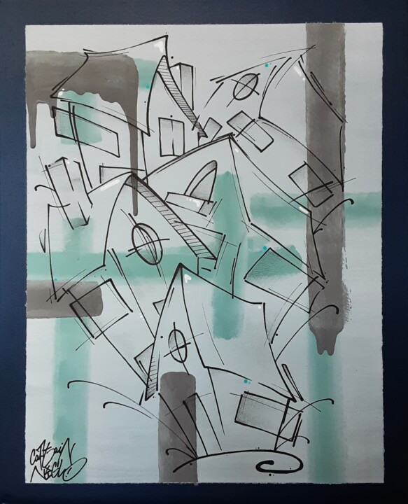 Painting titled "Blue City" by Captain Niglo, Original Artwork, Acrylic