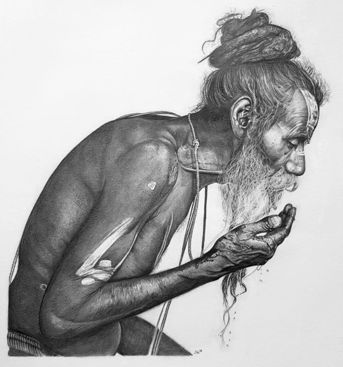 Dessin intitulée "Varanasi II.jpg" par Eli Go Fran, Œuvre d'art originale, Graphite