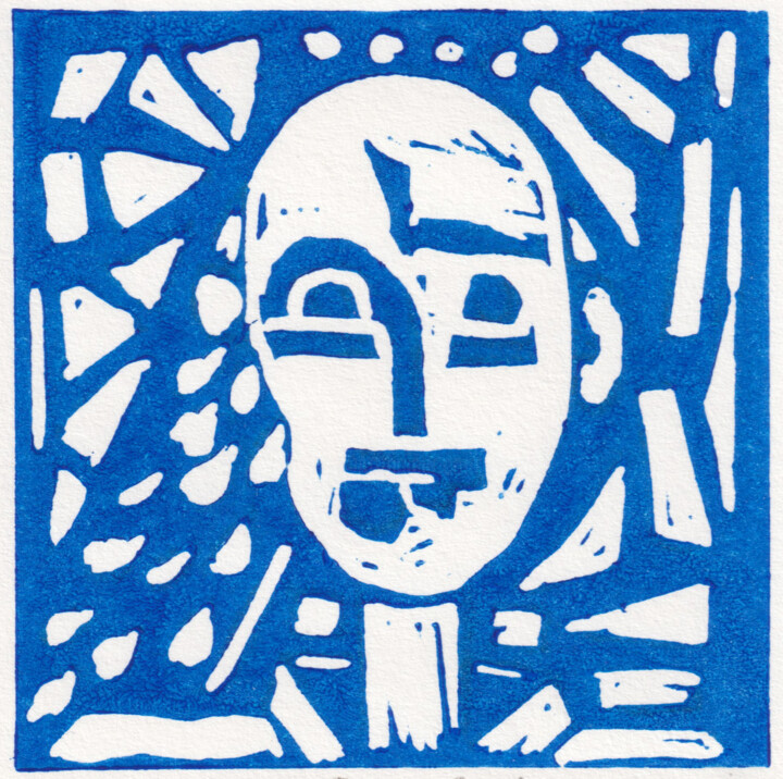Estampas & grabados titulada "Crying Man" por Cara Cahusac, Obra de arte original, Linograbados