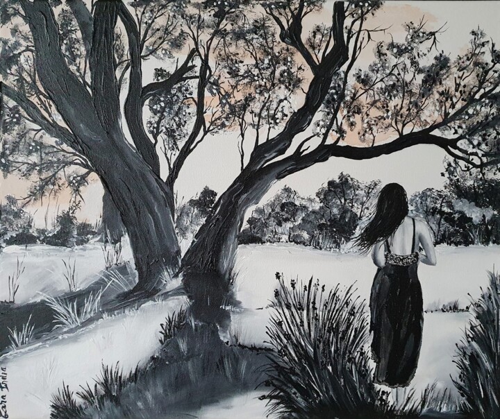 Painting titled "Enjoy the silence" by Cara India, Original Artwork, Acrylic Mounted on Wood Stretcher frame