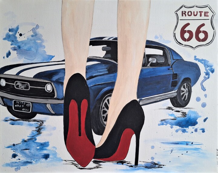 Peinture intitulée "ROUTE 66" par Cara India, Œuvre d'art originale, Acrylique Monté sur Châssis en bois