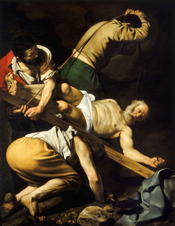 Peinture intitulée "Crucifixion de Sain…" par Caravaggio, Œuvre d'art originale, Huile
