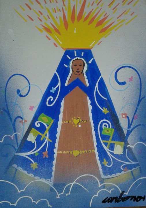 Pintura intitulada "Nossa Senhora" por Carbono, Obras de arte originais, Acrílico