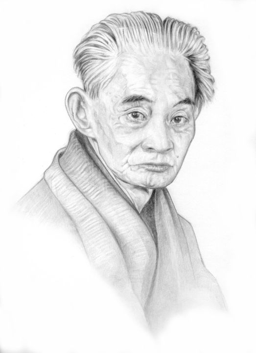 Rysunek zatytułowany „Yasunari Kawabata” autorstwa Enrique Carceller Alcón, Oryginalna praca, Ołówek