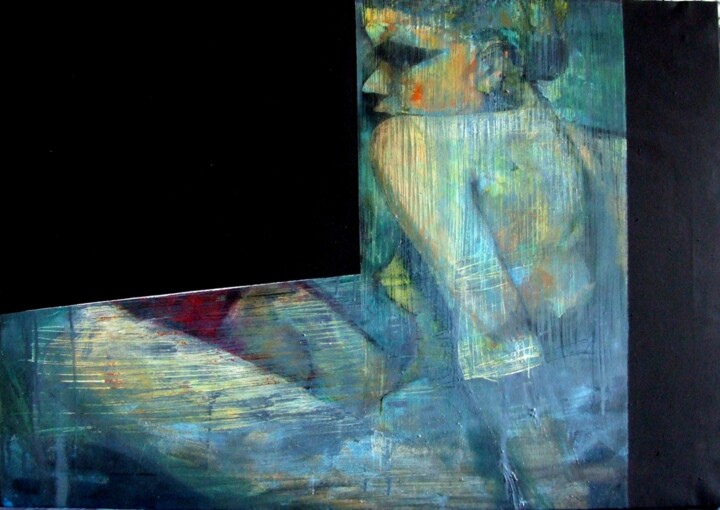 Painting titled "donna" by Andrea Cardia, Original Artwork, Oil Mounted on Wood Stretcher frame