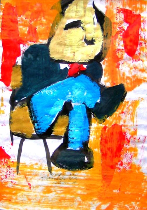 Pittura intitolato "seduto-in-una-sedut…" da Andrea Cardia, Opera d'arte originale