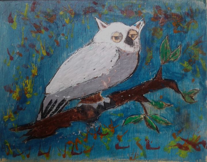 Peinture intitulée "Равнодушная сова" par Obyvatel Obuvi, Œuvre d'art originale, Acrylique