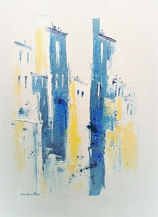 Painting titled "ALLEES DES MIMOSAS…" by Cardoso Manu, Original Artwork, Oil Mounted on Wood Stretcher frame