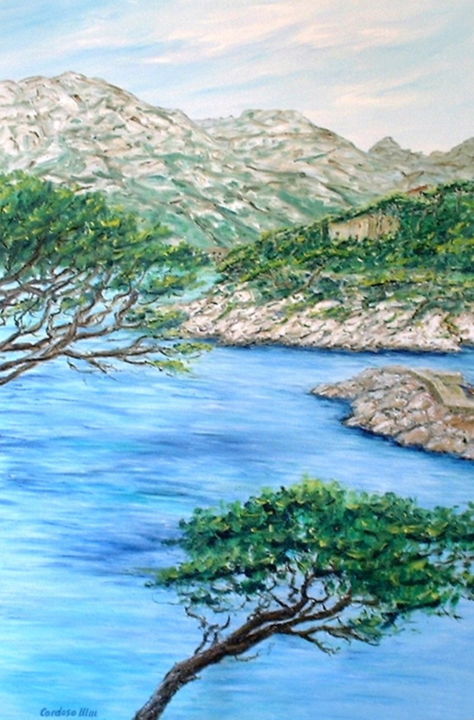 제목이 "Calanque de Sormiou…"인 미술작품 Cardoso Manu로, 원작, 기름 나무 들것 프레임에 장착됨