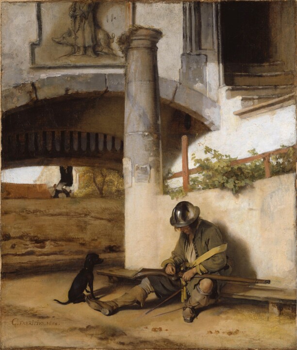 Peinture intitulée "La sentinelle" par Carel Fabritius, Œuvre d'art originale, Huile