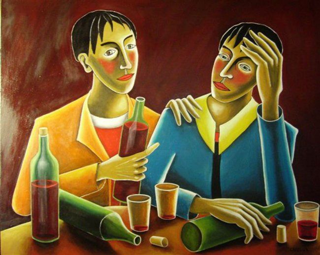 Peinture intitulée "les buveurs" par Stephane Carel, Œuvre d'art originale, Huile