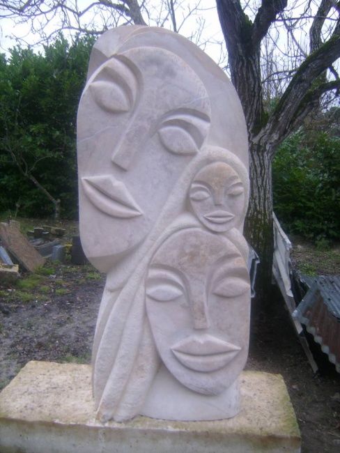 Sculpture titled "la Famille" by Stephane Carel, Original Artwork, Stone