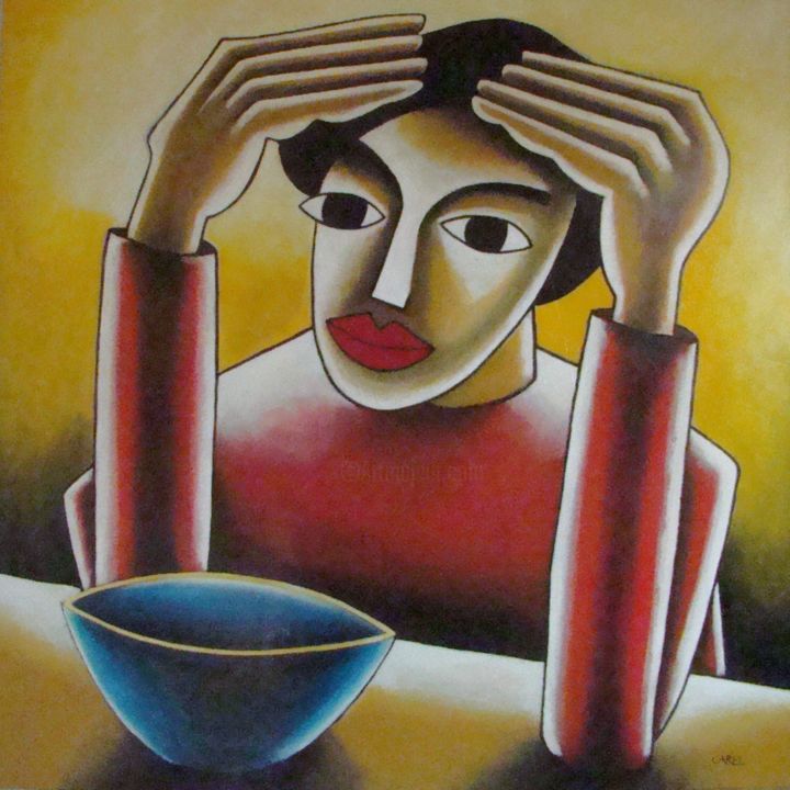 Peinture intitulée "l'Homme au bol" par Stephane Carel, Œuvre d'art originale, Huile