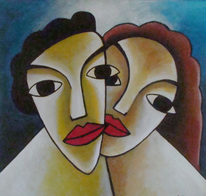 Painting titled "le Couple" by Stephane Carel, Original Artwork, Oil