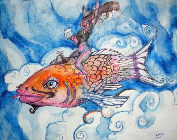Painting titled "Flying Fish" by Cari Smith, Original Artwork, Oil