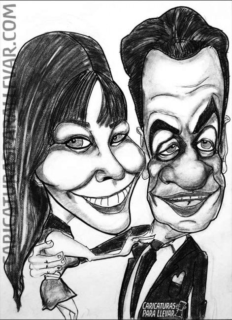 Caricatura De Nicolás Sarkozy Y Carla Br, Dibujo por Caricaturas Para  Llevar | Artmajeur