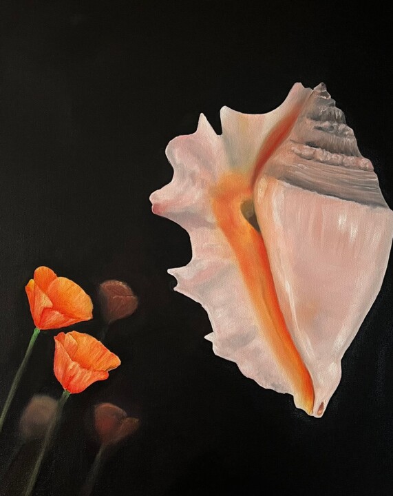 Schilderij getiteld "Golden Poppy by the…" door Carina Martins, Origineel Kunstwerk, Olie